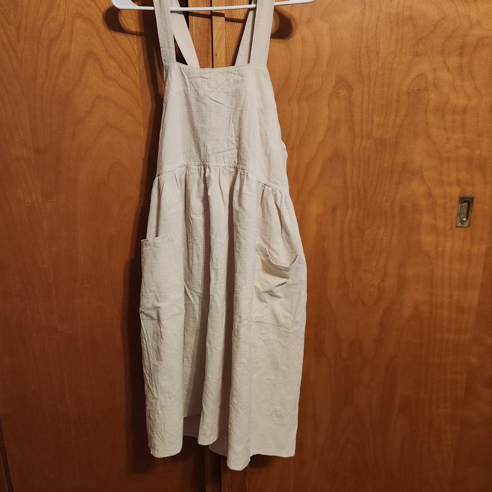 Cream Apron Dress with Pockets